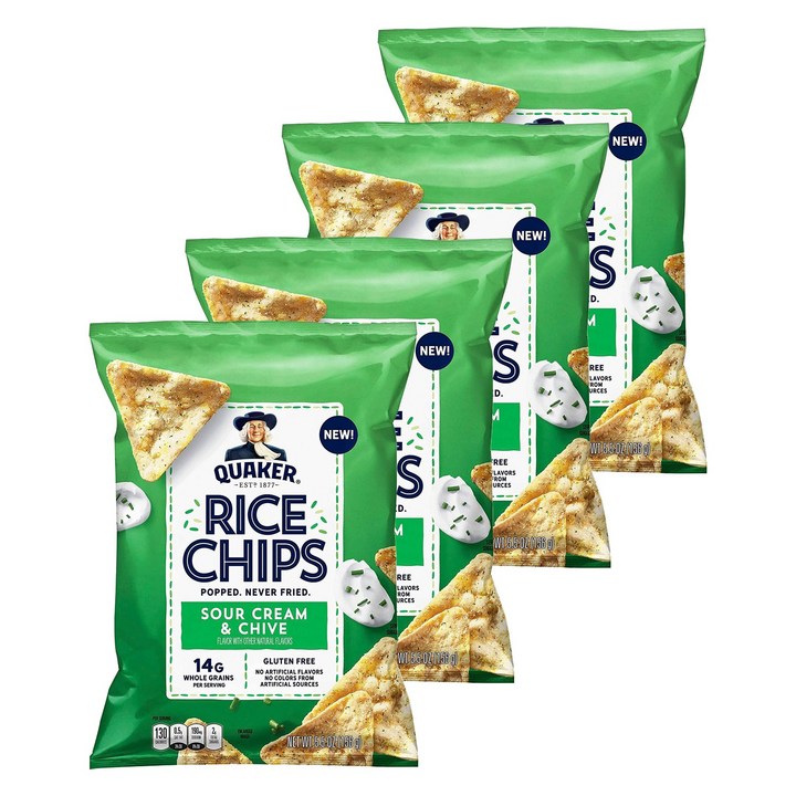 퀘이커 라이스 칩 사우어 크림 & 차이브 맛, 4개, 156g