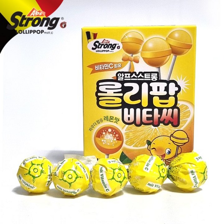 알프스스트롱 롤리팝 비타씨 캔디 막대사탕- 레몬맛, 5개, 10g