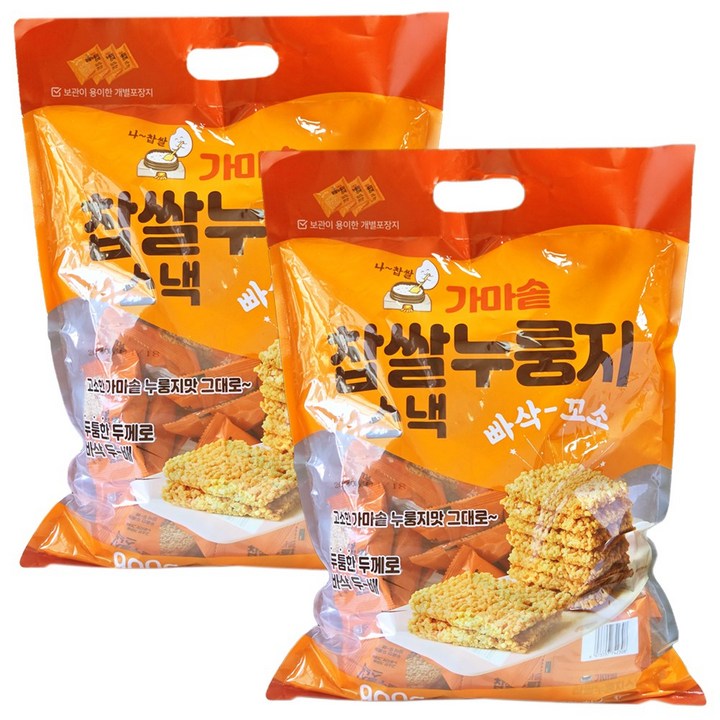 가마솥 찹쌀 누룽지 스낵 고소한 바삭식감 크런치, 2개, 900g
