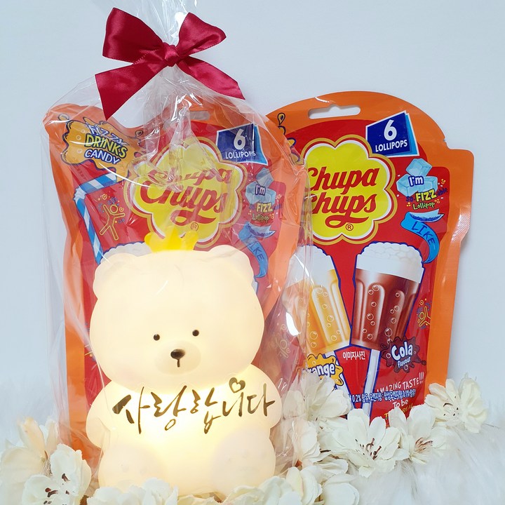 화분마당 어린이날 LED 큐트왕관 쓴 크라운곰 무드등 막대사탕 화이트칼라, 1개, 220g