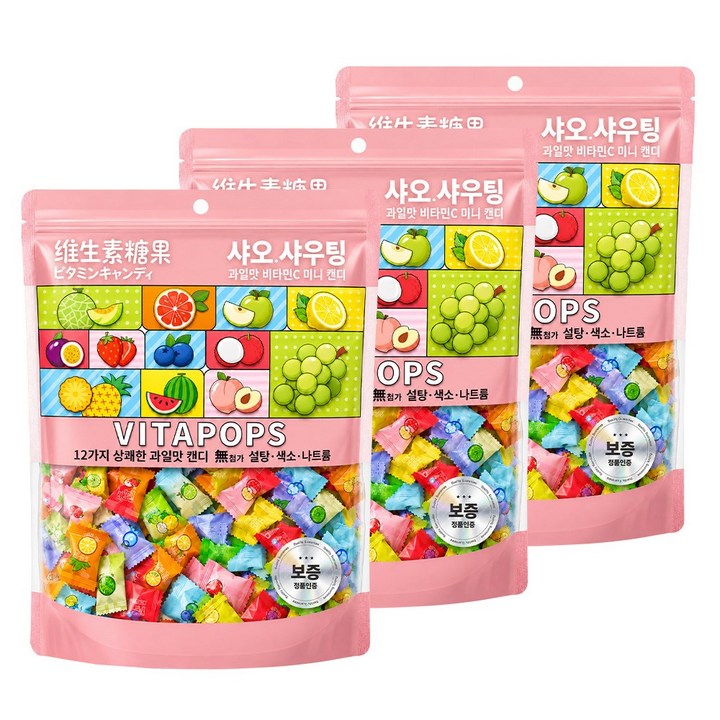 올바른푸드 직수입정품 비타팝스 무설탕캔디 베트남사탕 샤오샤우팅 비타민C 캔디, 100g, 3개