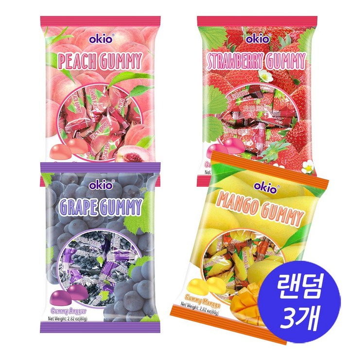 오키오 구미 젤리 랜덤 세트, 3개, 80g