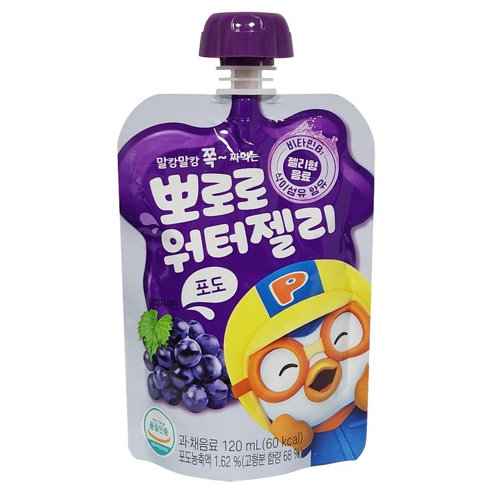 팔도 뽀로로 워터젤리 포도, 120ml, 20개