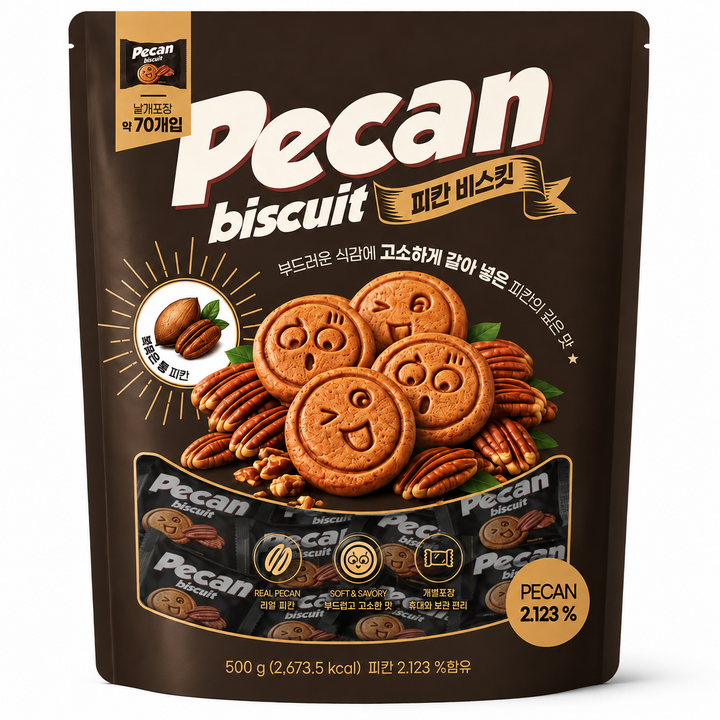 피칸 비스킷 개별포장 대용량 쿠키 간식, 1개, 500g