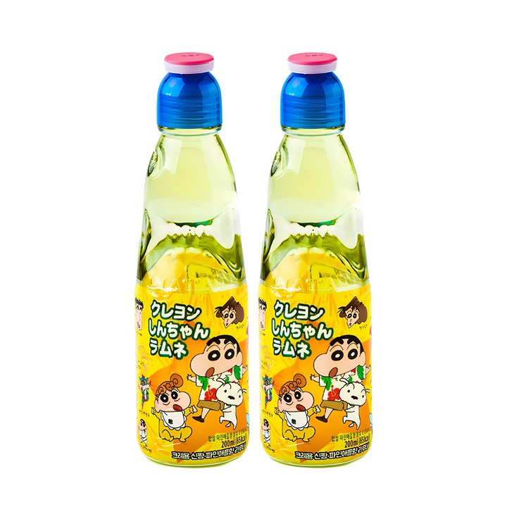 하타라무네 크레용신짱 파인애플향 라무네 탄산음료, 200ml, 2개