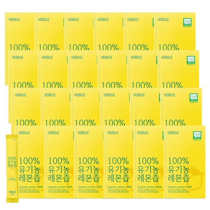 김소형 헤밀레 100% 유기농 레몬즙 원액 스틱 15포, 300g, 24개