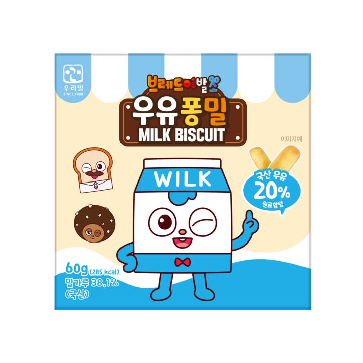 우리밀 브레드이발소 우유퐁밀 (밀크 비스켓), 1개, 60g