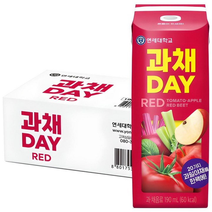 연세유업 과채데이 음료 레드, 190ml, 24개
