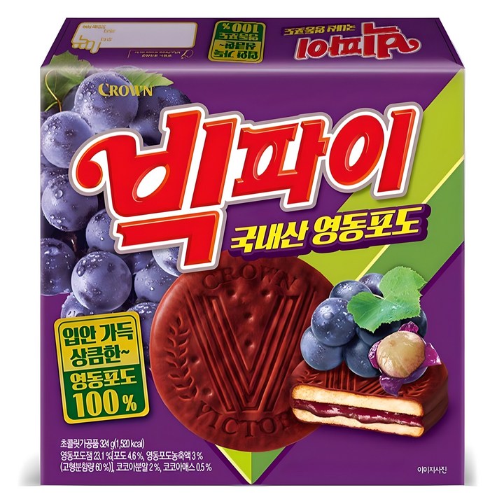 크라운 빅파이 영동포도 과자, 324g, 1개