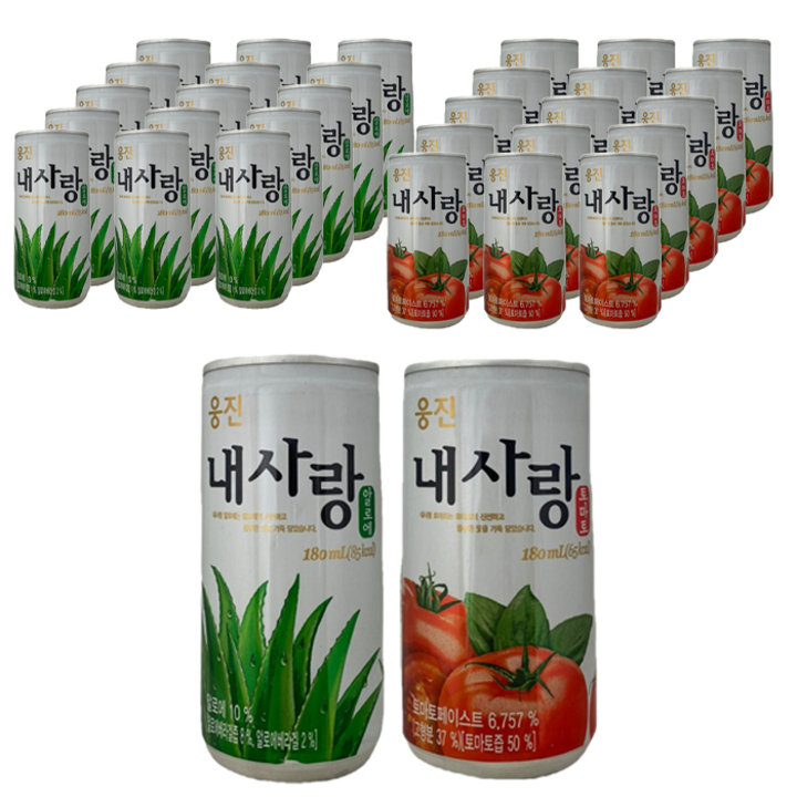 [달담박스]웅진 내사랑 알로에 180ml 30캔+토마토 180ml 30캔, 60개