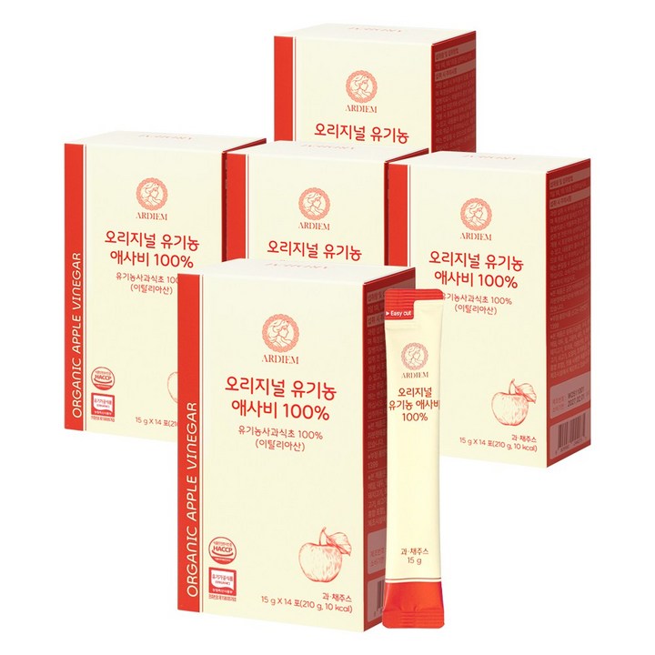 아르디엠 오리지널 유기농 애사비 100% 애플사이다비니거 스틱 14회분, 5개, 210ml