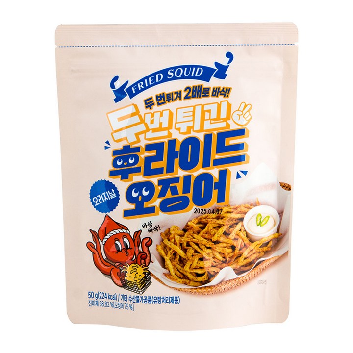 두번튀긴 후라이드 오징어 진미채 튀김 오리지날, 50g, 6개