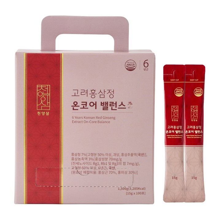 천양삼 6년근 고려홍삼정 온코어 밸런스 홍삼스틱, 15g, 100개