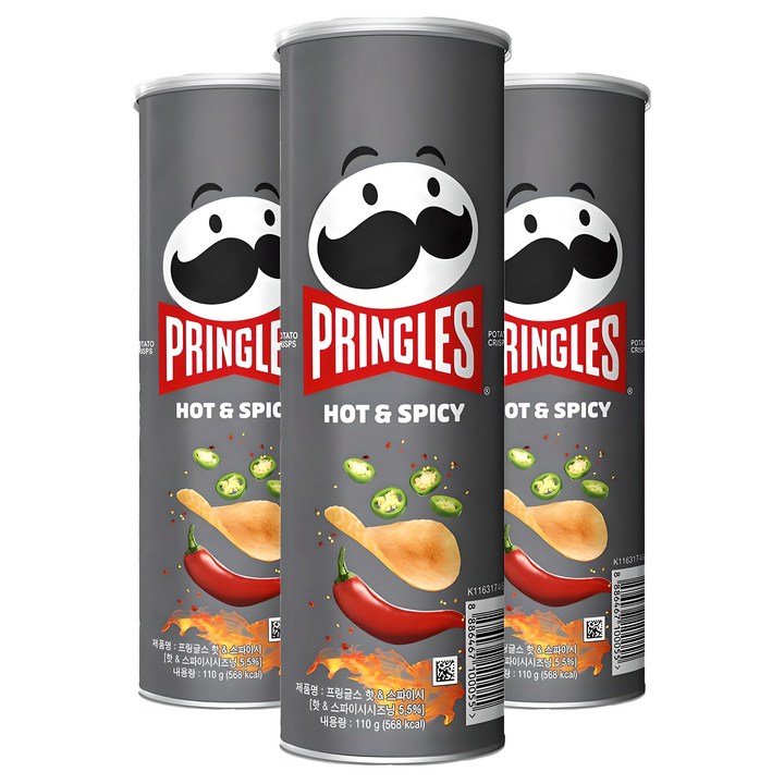 프링글스 핫 & 스파이시 감자칩, 110g, 3개