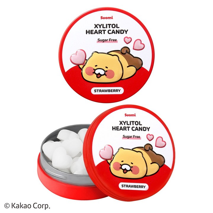 춘식이 자일리톨 하트 캔디 딸기 핀란드 무설탕 사탕, 40g, 2개