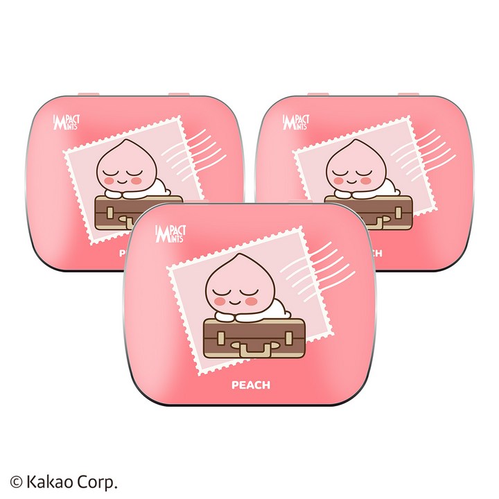 임팩트 민트 카카오프렌즈 캔디 복숭아 무설탕 사탕, 15g, 3개
