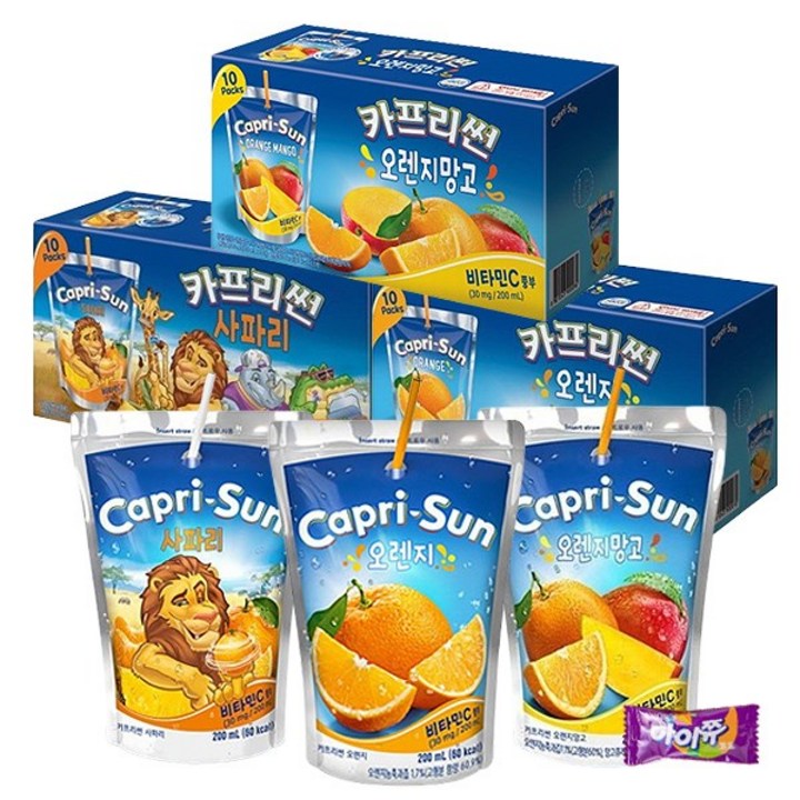 블루존 카프리썬 200ml 30개입 1세트 (오렌지10입+오렌지망고10입+사파리10입) 마이쮸 1개입