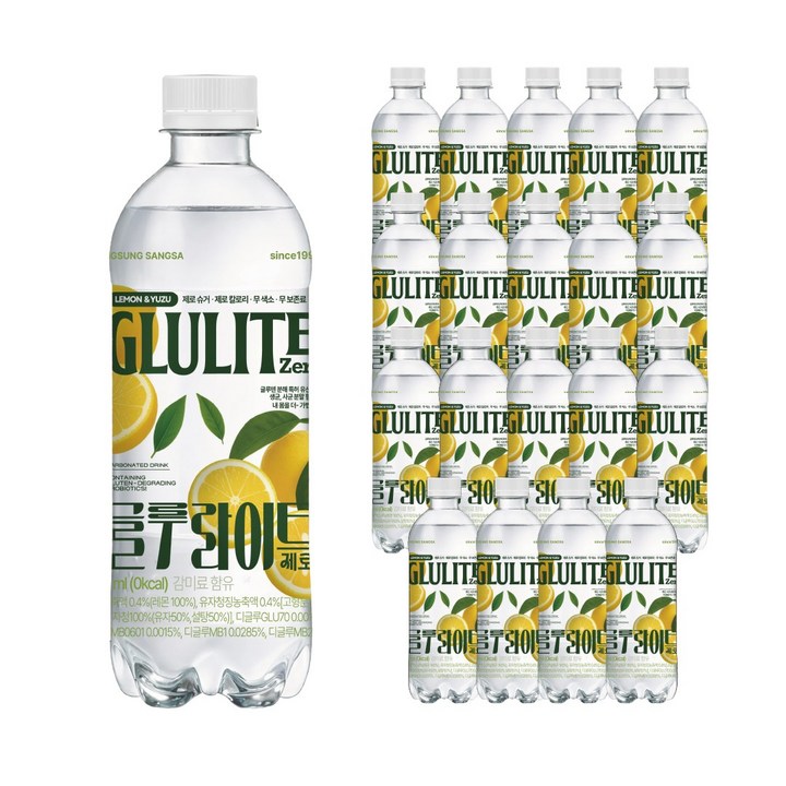 글루라이트 제로 탄산음료 레몬 유자 유자레몬, 20개, 500ml