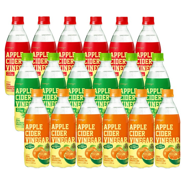 웅진 애사비 3종 오리지널 6 + 파인애플 6 + 제주청귤하귤 6, 500ml, 18개