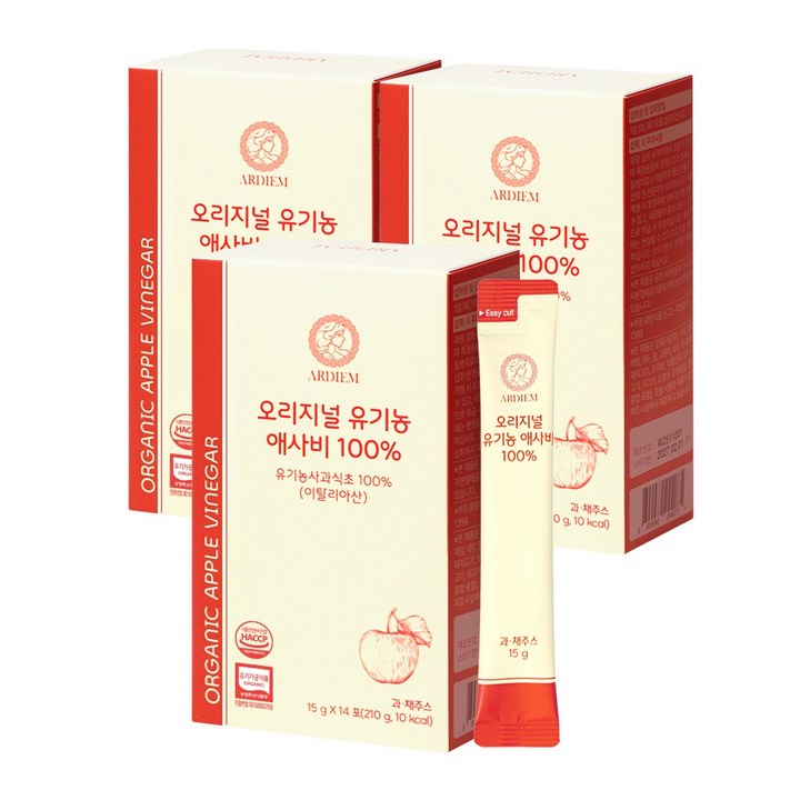 아르디엠 오리지널 유기농 애사비 100% 애플사이다비니거 스틱 14회분, 3개, 210ml