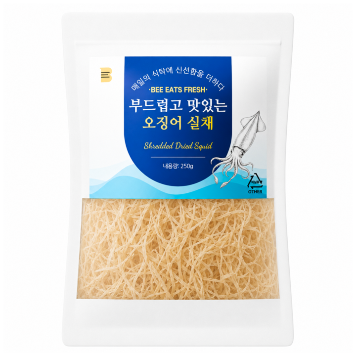[100% 국내 가공] 비이츠프레시 부드러운 오징어 실채, 1개, 250g