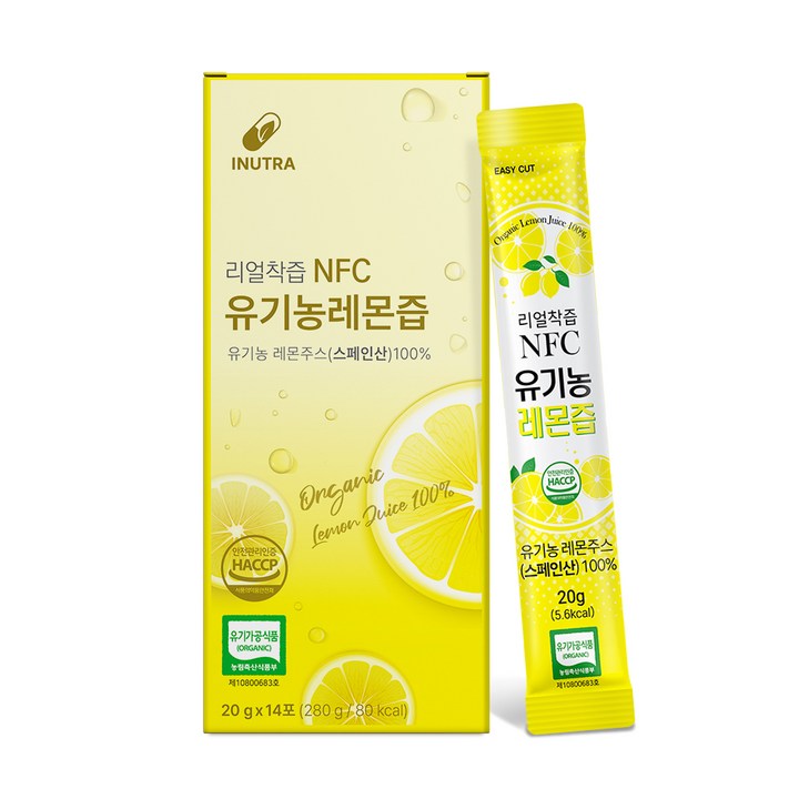 이누트라 리얼착즙 유기농 레몬즙 14포 1박스 스페인산 레몬 INUTRA, 14개, 280g, 1개