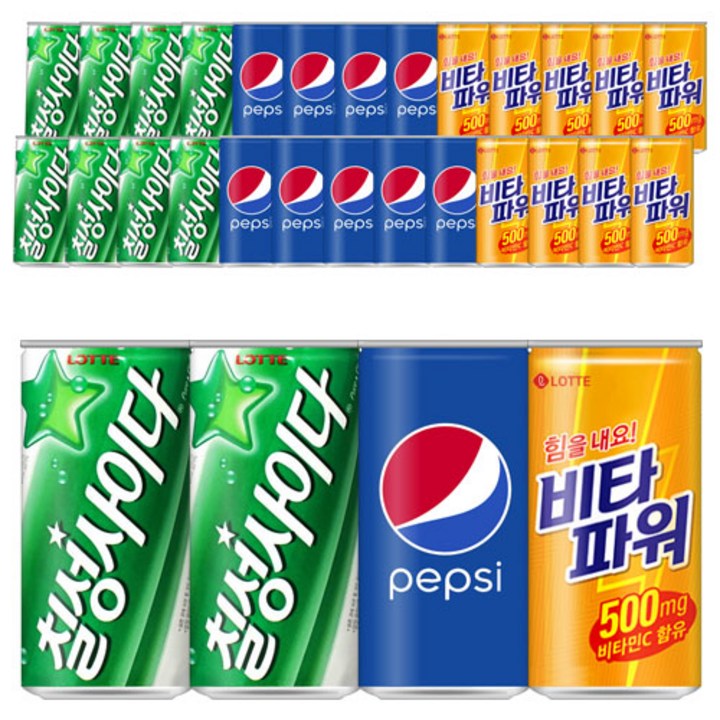 롯데칠성 미니캔세트_사이다10개+펩시콜라10개+비타파워10개, 1세트, 190ml
