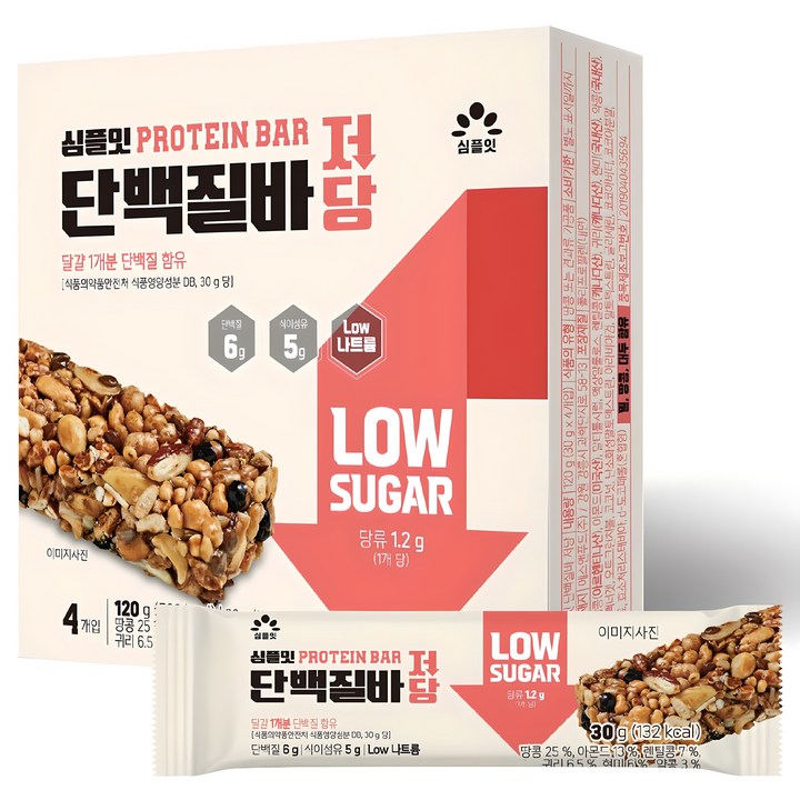 심플잇 단백질바 저당 4p, 120g, 1개
