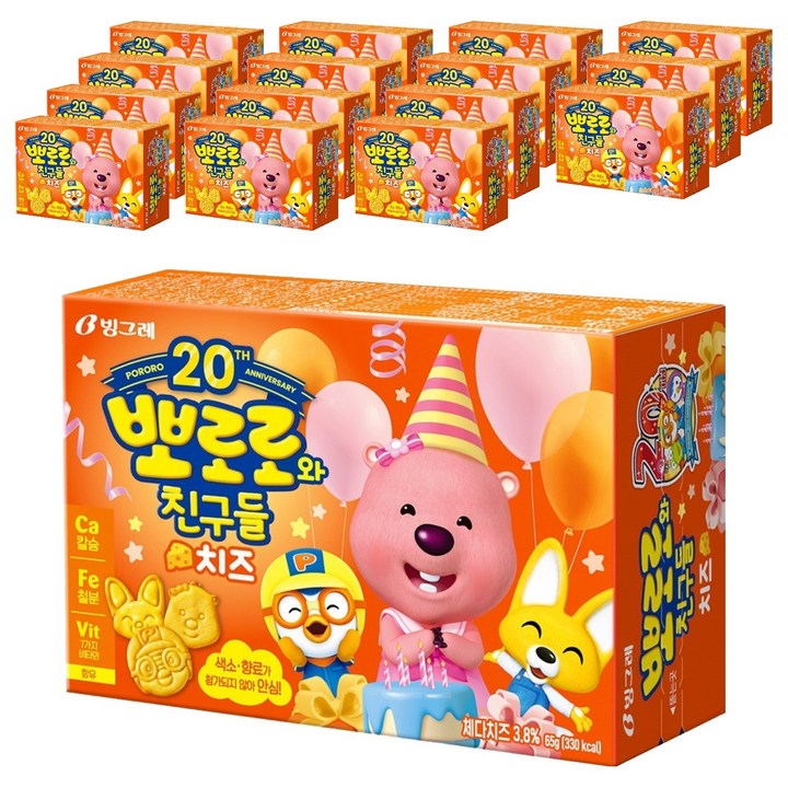 빙그레 뽀로로와친구들 치즈맛 크레커, 65g, 16개