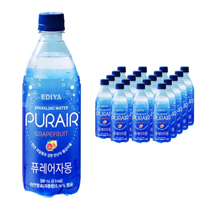이디야 퓨레어 탄산수 500ml x 20페트, 20개, 자몽
