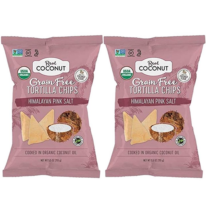 더리얼코코넛 플로어 토르티야 칩 히말라얀 핑크 솔트 글루텐 프리, 155g, 2개