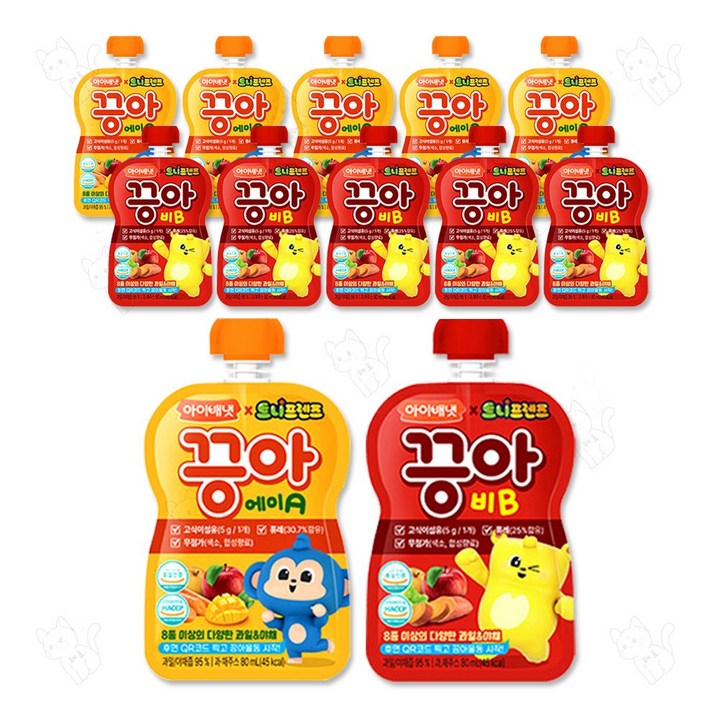 아이배냇 끙아 과일야채주스 2종 에이A + 비B, 80ml, 12개