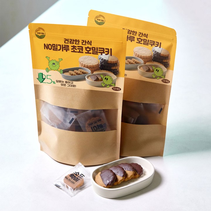 건강한 간식 NO밀가루 초코 호밀쿠키(저당간식), 18개, 9g