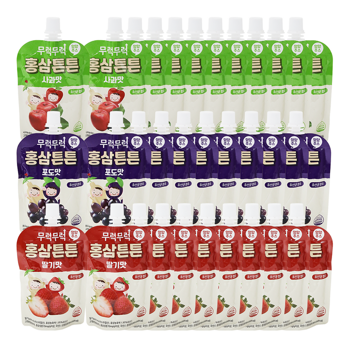무럭무럭 홍삼튼튼 주스 딸기 사과 포도 각 10팩씩, 80ml
