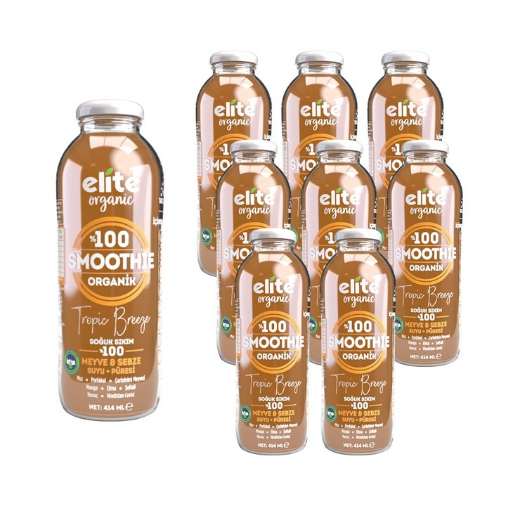 엘리트 오가닉 트로픽 브리즈 스무디 유기농 NFC 100% 착즙주스 바나나퓌레 오렌지, 9개, 414ml