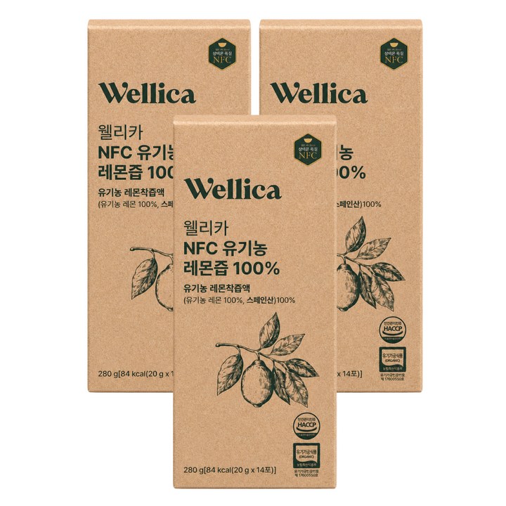 웰리카 레몬수 NFC 유기농 레몬즙 100% 20g x 14포, 3개, 280g
