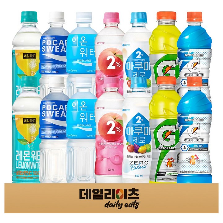 [데일리이츠] 스포츠 비타민 이온음료 페트병 7종 14개 (포카리스웨트 게토레이 이프로 데일리씨 등), 1박스, 500ml