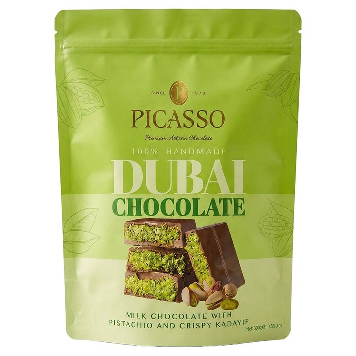 피카소 두바이 초콜릿 피스타치오 카다이프 수제 초콜렛 바삭한 300g HALAL Dubai Chocolate, 1개