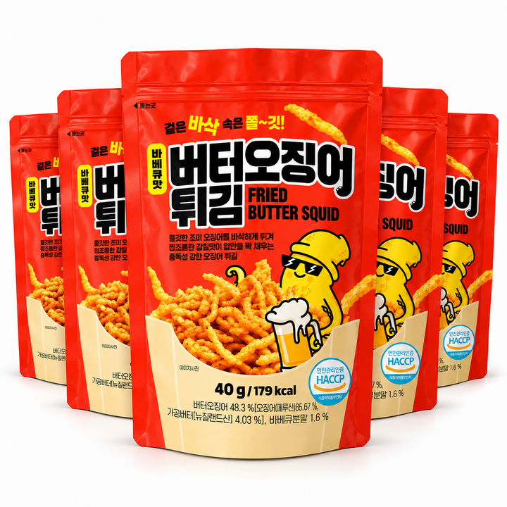 버터오징어 튀김 바베큐맛, 5개, 40g