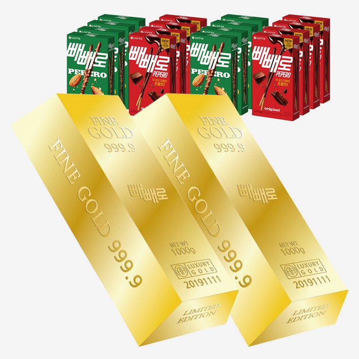 사랑과 행운 가득한 골드바 빼빼로 선물세트(초코4+아몬드4), 2개, 680g