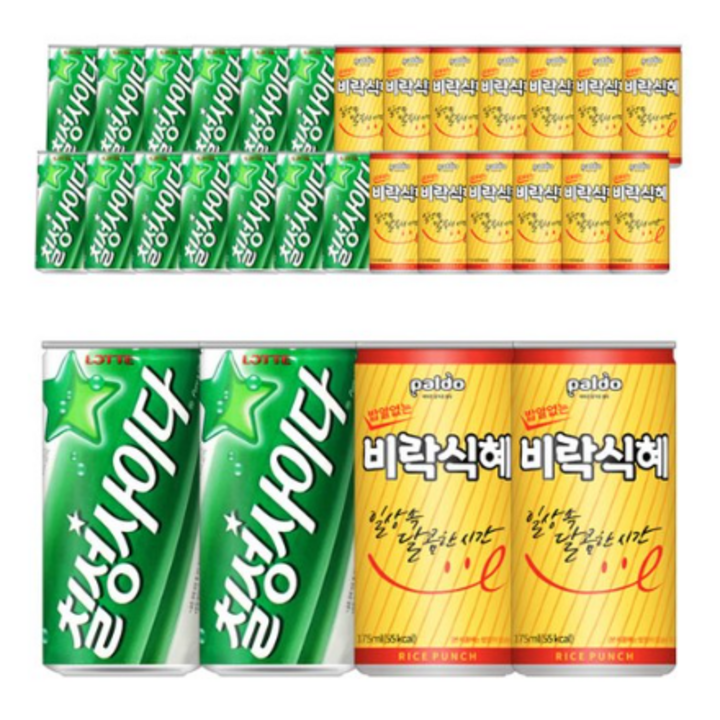 메리박스 미니캔세트_칠성사이다15개+팔도 밥알없는 비락식혜15개, 1세트, 175ml