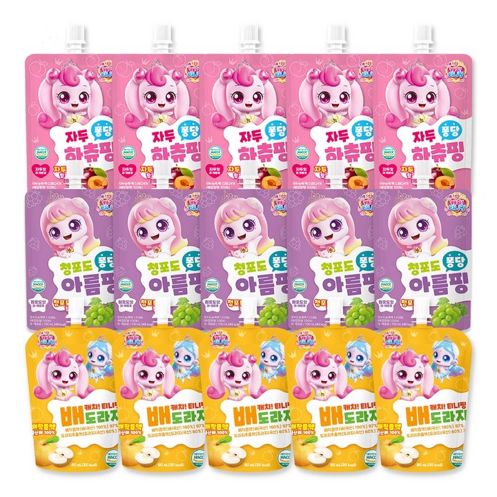 캐치티니핑 음료수 하츄핑 자두 5개 + 초롱핑 청포도 5개 + 배도라지 5개, 1세트, 100ml