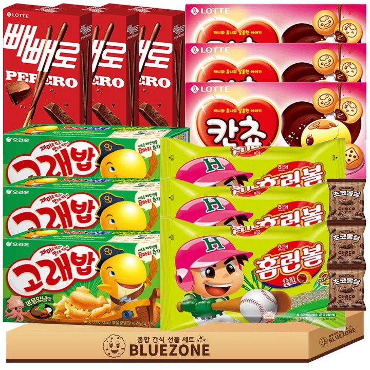 미니곽과자 고래밥 46g 3개 홈런볼41g 3개 칸쵸54g 3개 빼빼로46g 3개 몽실22g 3개, 1박스, 636g