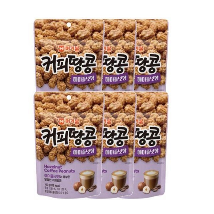 머거본 커피땅콩 헤이즐넛향, 6개, 100g