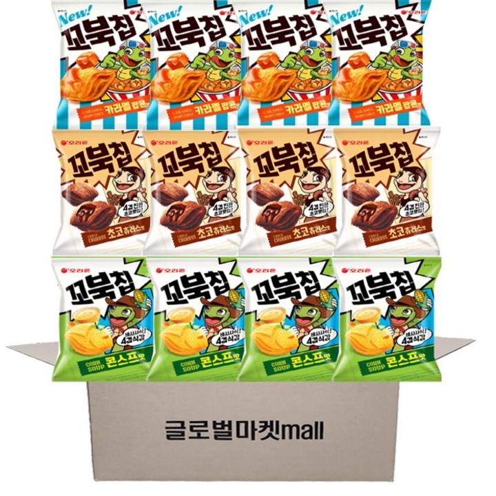 오리온 꼬북칩 콘스프 58g 4개 + 꼬북칩 초코츄러스 58g 4개 + 꼬북칩 카라멜팝콘 55g 4개 총 12개, 1개