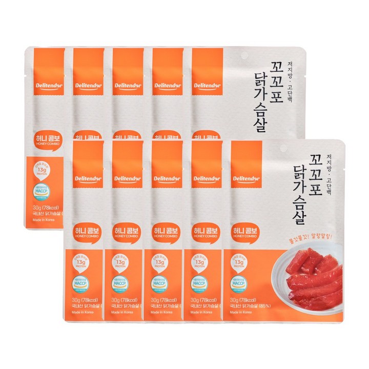 허니콤보맛 닭가슴살 육포 저칼로리 고단백 델리텐더, 30g, 10개
