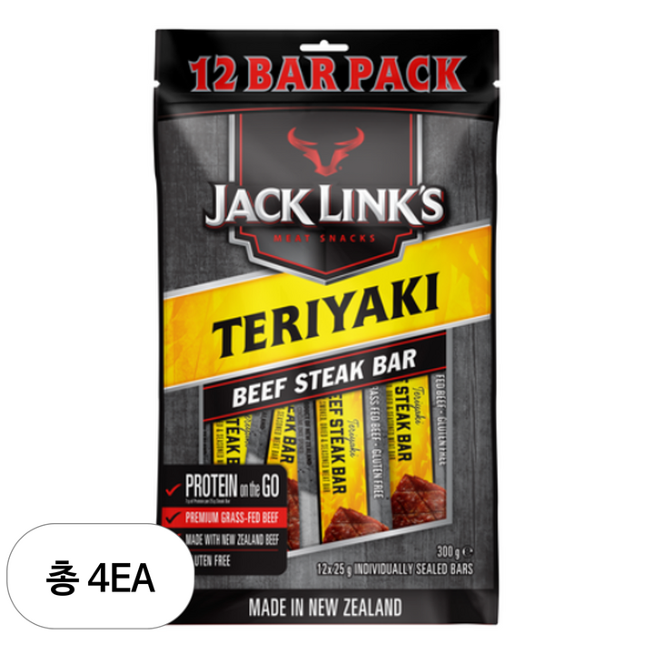 잭링크스 비프 스테이크 바 데리야키 육포, 300g, 4개