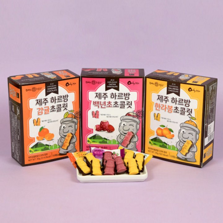 제주도 하르방초콜릿 감귤 한라봉 백년초 제주기념품 선물, 78g, 3개