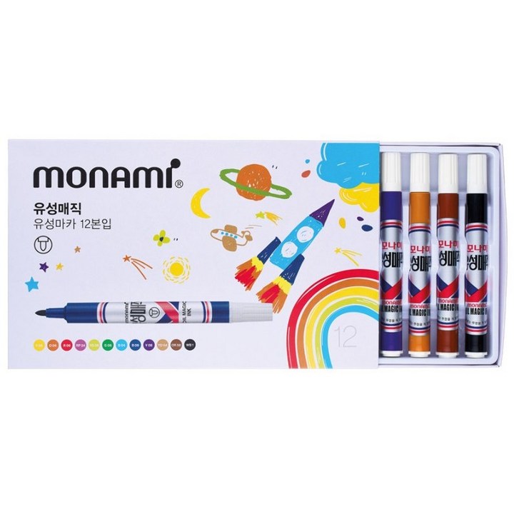 모나미 유성 매직 12색 세트, 혼합색상, 1개