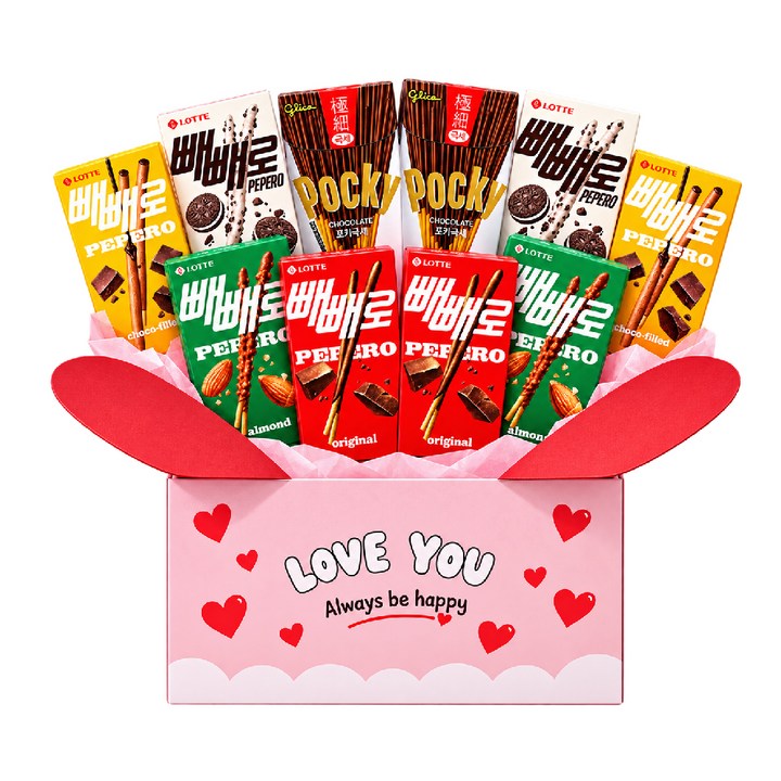 열어보는 순간 설레는 빼빼로10종 선물세트(오리지날2개+아몬드2개+화이트쿠키2개+초코필드2개+포키극세2개)